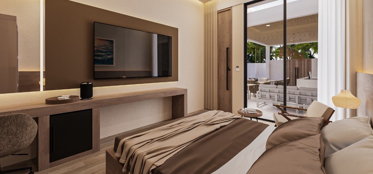 Guest room lounge with television