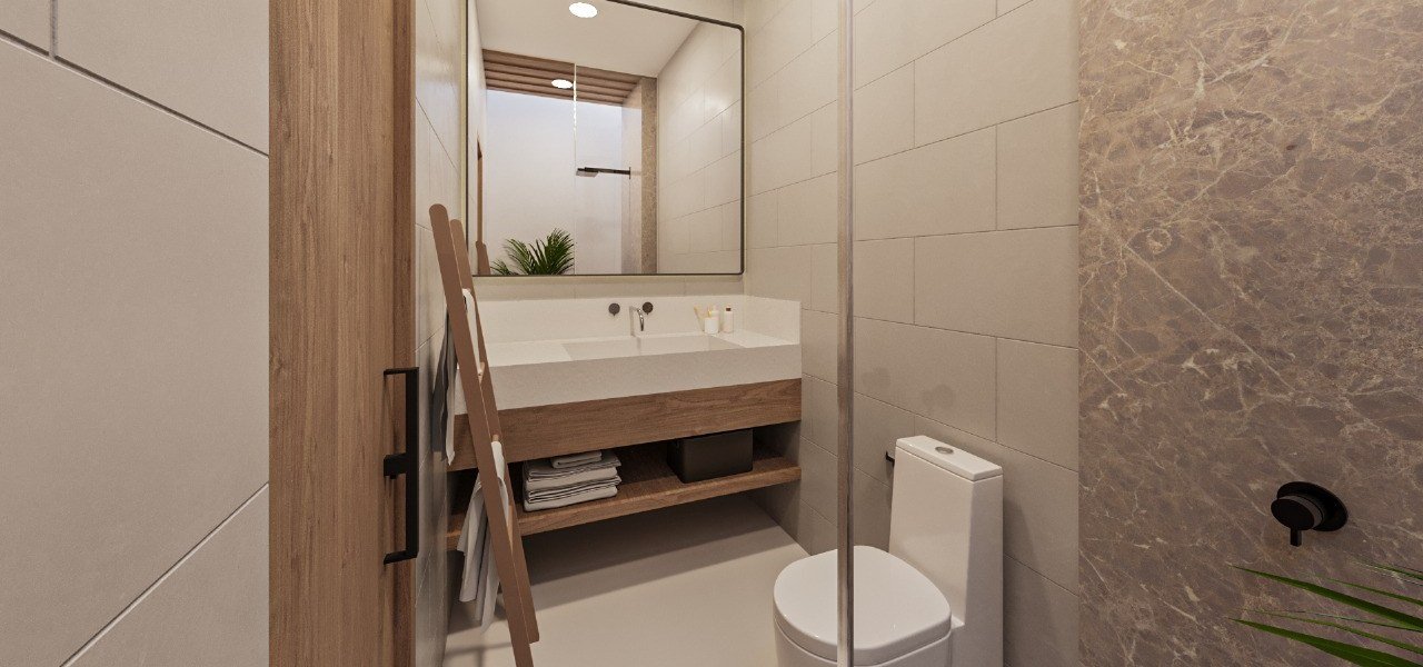 Bathroom with marble shower